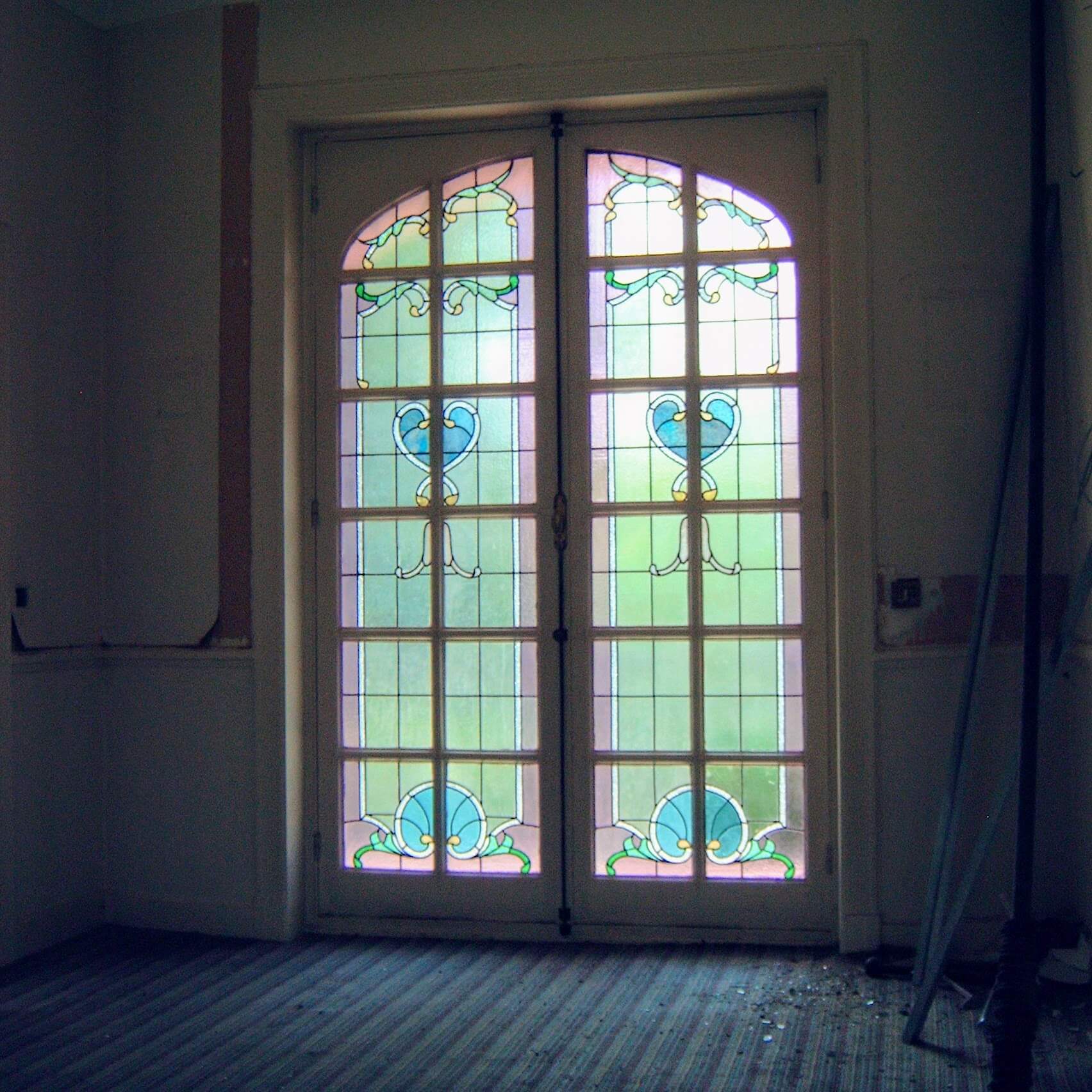 glasraam, ukkel, art nouveau, glas in lood, bloemen, deur, uniek